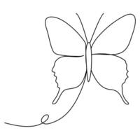 Continuous one line butterfly outline vector isolated on white background. Vector Illustration