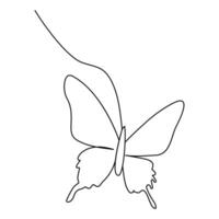 Continuous one line butterfly outline vector isolated on white background. Vector Illustration