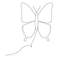 Continuous one line butterfly outline vector isolated on white background. Vector Illustration