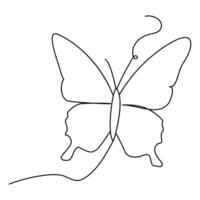 Continuous one line butterfly outline vector isolated on white background. Vector Illustration