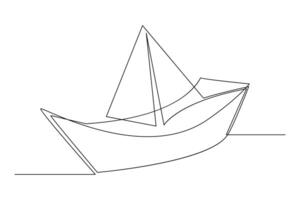 Continuous one line drawing paper boat outline vector art illustration