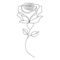 Continuous one line red rose flower outline vector art illustration on white background Pro Vector
