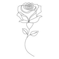 Continuous one line red rose flower outline vector art illustration on white background Pro Vector