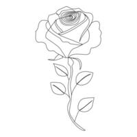 Continuous one line red rose flower outline vector art illustration on white background Pro Vector