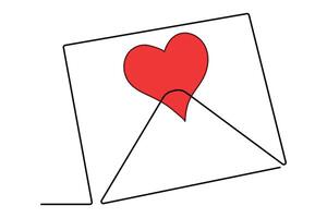 Continuous one line drawing of envelope with heart. Love letter. Vector illustration