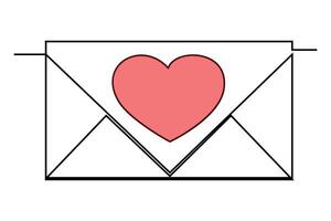 Continuous one line drawing of envelope with heart. Love letter. Vector illustration