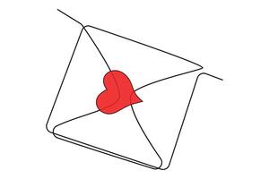 Continuous one line drawing of envelope with heart. Love letter. Vector illustration