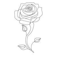 Continuous one line red rose flower outline vector art illustration on white background Pro Vector