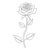 Continuous one line red rose flower outline vector art illustration on white background Pro Vector