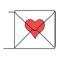 Continuous one line drawing of envelope with heart. Love letter. Vector illustration