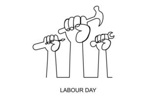 Continuous one line drawing labor day concept with lettering labour day isolated on white background.outline vector art illustration