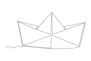 Continuous one line drawing paper boat outline vector art illustration