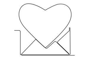 Continuous one line drawing of envelope with heart. Love letter. Vector illustration