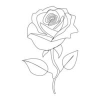 Continuous one line red rose flower outline vector art illustration on white background Pro Vector