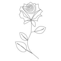 Continuous one line red rose flower outline vector art illustration on white background Pro Vector