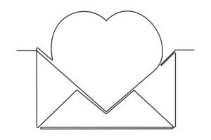 Continuous one line drawing of envelope with heart. Love letter. Vector illustration