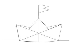 Continuous one line drawing paper boat outline vector art illustration