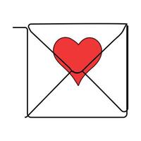 Continuous one line drawing of envelope with heart. Love letter. Vector illustration