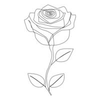 Continuous one line red rose flower outline vector art illustration on white background Pro Vector