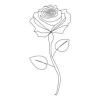 Continuous one line red rose flower outline vector art illustration on white background Pro Vector