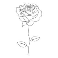 Continuous one line red rose flower outline vector art illustration on white background Pro Vector