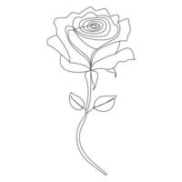 Continuous one line red rose flower outline vector art illustration on white background Pro Vector