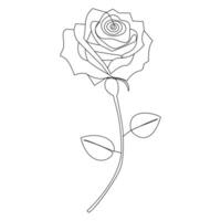 Continuous one line red rose flower outline vector art illustration on white background Pro Vector