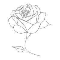 Continuous one line red rose flower outline vector art illustration on white background Pro Vector