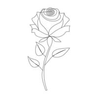 Continuous one line red rose flower outline vector art illustration on white background Pro Vector