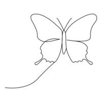 Continuous one line butterfly outline vector isolated on white background. Vector Illustration