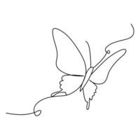 Continuous one line butterfly outline vector isolated on white background. Vector Illustration