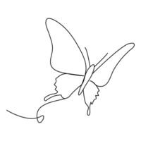 Continuous one line butterfly outline vector isolated on white background. Vector Illustration