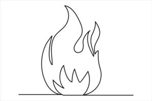 Continuous one line drawing fire art Vector illustration of white background