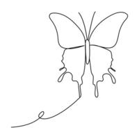 Continuous one line butterfly outline vector isolated on white background. Vector Illustration