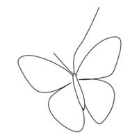 Continuous one line butterfly outline vector isolated on white background. Vector Illustration