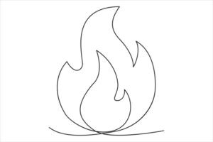Continuous one line drawing fire art Vector illustration of white background