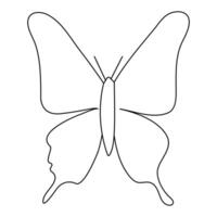 Continuous one line butterfly outline vector isolated on white background. Vector Illustration