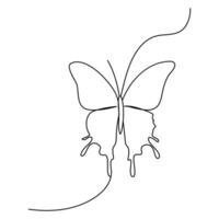 Continuous one line butterfly outline vector isolated on white background. Vector Illustration