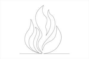 Continuous one line drawing fire art Vector illustration of white background