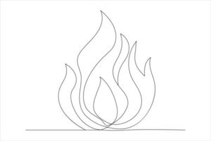 Continuous one line drawing fire art Vector illustration of white background