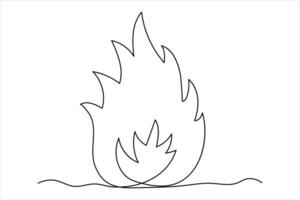 Continuous one line drawing fire art Vector illustration of white background