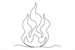 Continuous one line drawing fire art Vector illustration of white background