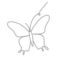 Continuous one line butterfly outline vector isolated on white background. Vector Illustration