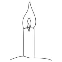 Burning fire candle continuous one line drawing vector isolated on white. Vector illustration.