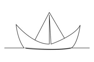 Continuous one line drawing paper boat outline vector art illustration