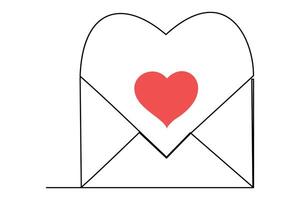 Continuous one line drawing of envelope with heart. Love letter. Vector illustration