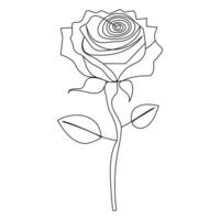 Continuous one line red rose flower outline vector art illustration on white background Pro Vector