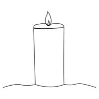 Burning fire candle continuous one line drawing vector isolated on white. Vector illustration.