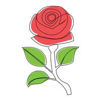 Continuous one line red rose flower outline vector art illustration on white background Pro Vector