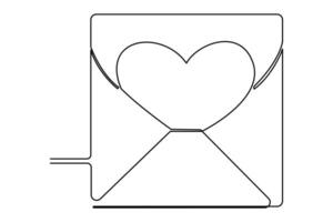 Continuous one line drawing of envelope with heart. Love letter. Vector illustration